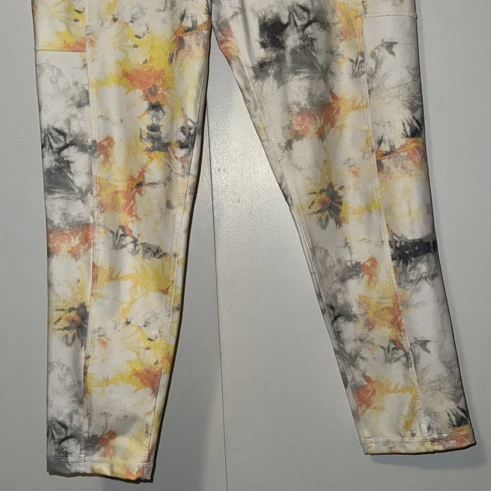 Cato Cropped Tie Dye Leggings w Side Pockets Orange Yellow Gray Women’s S Small